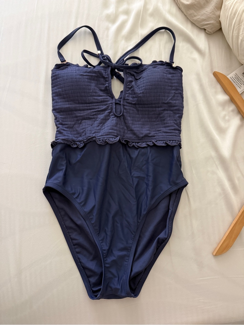 Bar III Navy Blue Smocked Kids One-Piece Swimsuit
